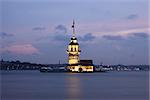 Maidens Tower at Night in Istanbul City, Turkey