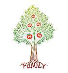 Concept illustration- family tree. Abstract green hand tree.