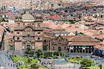 Cuzco, Peru - July 13, 2013: aerial view of the Plaza de Armas of Cuzco city in the peruvian Andes