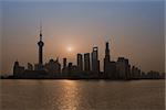 Shanghai, China - April 7, 2013: pudong at sunrise at the city of Shanghai in China on april 7th, 2013