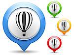 Map marker with hot air balloon icon, vector eps10 illustration