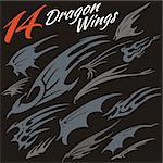 14 vector wings of the dragon. Vector set.