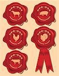 set of vector patterns red seal with farm animals and birds