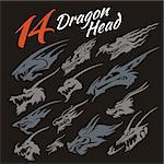 14 heads of the dragon. Vector set.