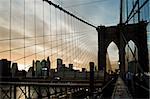 Panoramic of New York from the Brooklyn Bridge at sunset