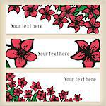 Set of horizontal banners with doodling flowers like narcissus in tattoo style, vector illustration