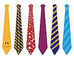 different ties of different colors on a white background