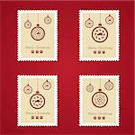 Set of colorful Christmas Postage stamps.Vector illustration