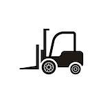 Black vector forklift truck icon on white background