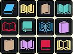 Colorful vector book icon set in rounded squares