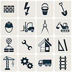 Retro vector abstract construction icons in rounded squares