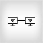 Two pc monitors with hearts connected. Virtual love