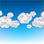 Clouds Crushed Paper And Blue Background With Gradient Mesh, Vector Illustration