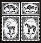 vector set of vector postage stamps with boar, bison, deer, horse