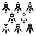 Black vector rocket icons collection on white background