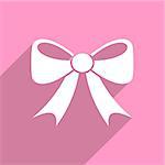 White bow icon on pink background long shadow