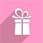 White gift box on pink background long shadow