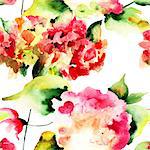 Seamless pattern with Beautiful Hydrangea flowers, watercolor illustration