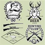 set of vector emblems with a deer, hare, pheasant for hunting