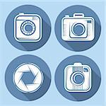 set of vector hipster cameras or web icons with long shadow