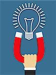 Magnet with bulb, idea concept, vector eps10 illustration