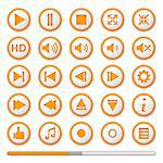 Orange media player buttons and progress bar, vector eps10 illustration