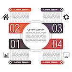 Circle infographics template with four elements, icons and text, vector eps10 illustration