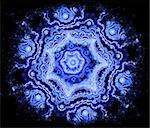 Big blue snowflake on a dark base. Fractal art graphics.