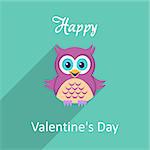 Happy valentine vector card with owl long shadow