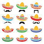 Vector icons set of Sombrero isolated on white