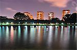 A Lagoon at East Coast Park, Singapore, with colourful light reflections on it, by night