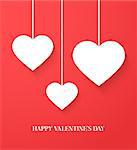 Valentines day card with hanging hearts. Vector illustration.