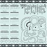 Vector calendar 2016 in aztec style