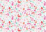 Seamless Easter pattern with bunnies, Easter eggs and spring flowers, vector