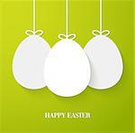 Easter greeting card with hanging paper eggs. Vector illustration.