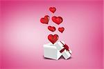 Hearts flying from box against pink vignette