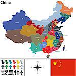 Vector map of China with regions in different colors