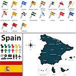 Vector map of Spain with regions with flags