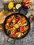 Paella with seafood and artichokes