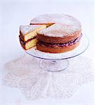 A Victoria Sponge Cake dusted with icing sugar