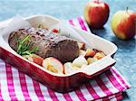 Roast beef with apple and rosemary