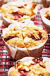 Strawberry muffins with apples and almonds (close-up)