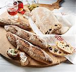 Rustic baguettes and olive bread