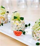 Mashed potatoes with a crab and fennel salad