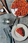 Potato tart with tomatoes and peppers (seen from above)