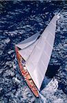 Aerial View from Helicopter of Endeavour Racing off Coast of Antigua during 2001 Antigua Classic Yacht Regatta