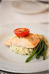 Salmon on Rice with Tomato and Green Beans at Wedding Reception, Niagara-on-the-Lake, Ontario, Canada