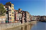 old town of Girona on river Onyar, Spain