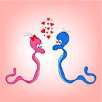 Male and female worms in love. Valentine card