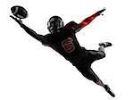 one american football player catching ball in silhouette shadow on white background